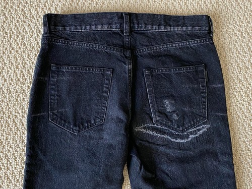 NWT Saint Laurent Men's Washed Black Repaired Distressing Skinny Jeans 30 $750 - Picture 10 of 12