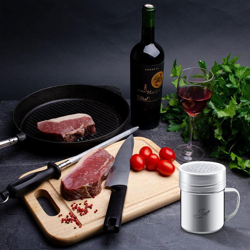 2-Pack 13.5Oz Stainless Steel Salt and Pepper Shakers with Lid and Handle Season - Picture 5 of 6