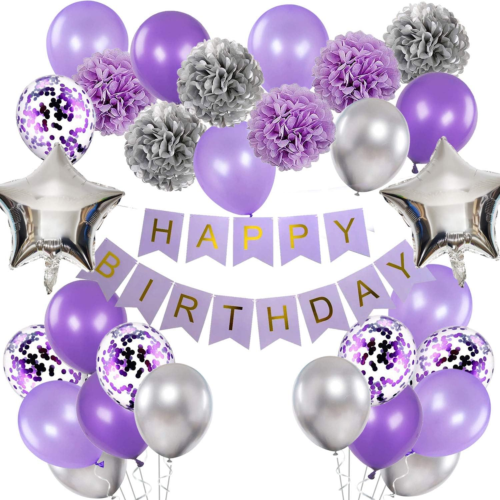 Birthday Decorations for Girls Purple and Silver Lavender Party Decor Kit for He