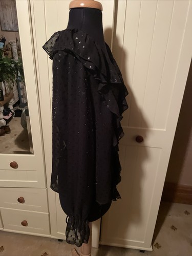 RIVER ISLAND Black Chiffon Embroidery Long Sleeve Ruffle Trim Blouse Size 12 NEW - Picture 11 of 16