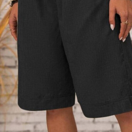 Women Solid Summer Retro Pockets Wide Leg Beach Shorts Ladies Loose Short Pants - Picture 26 of 42