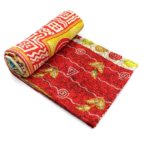 Vintage Quilt Indian Handmade Organic Cotton Bedspread Stylish Throw Blanket - Bild 2 von 6