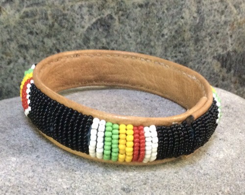 Vintage Indianer Hand Perlen Leder Saatperlen Armband - Bild 6 von 10