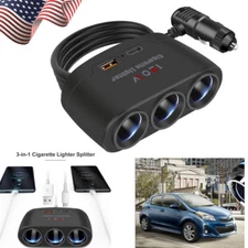 3 Way Multi Car Cigarette Lighter Socket Extension Splitter USB Charger DC 12V