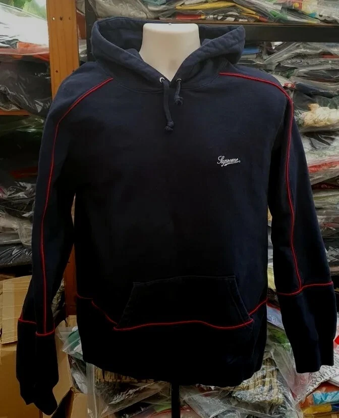 Sweat à capuche SS18 Supreme Piping taille L grand sweat à capuche bleu marine