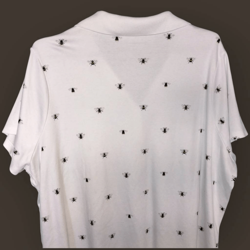 Lands End Womens Polo Sz 3X White Bee Print Collared Short Sleeve Shirt Classic - Picture 5 of 7