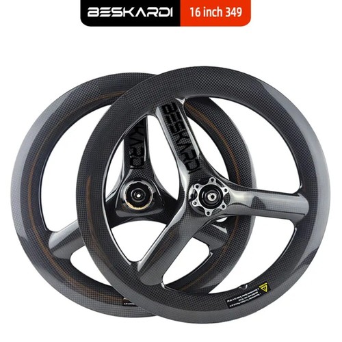 16inch 349 Tri Spokes Carbon Disc Wheelset Folding Bike Parts 11 Speed 6 Bolts - Picture 1 of 15