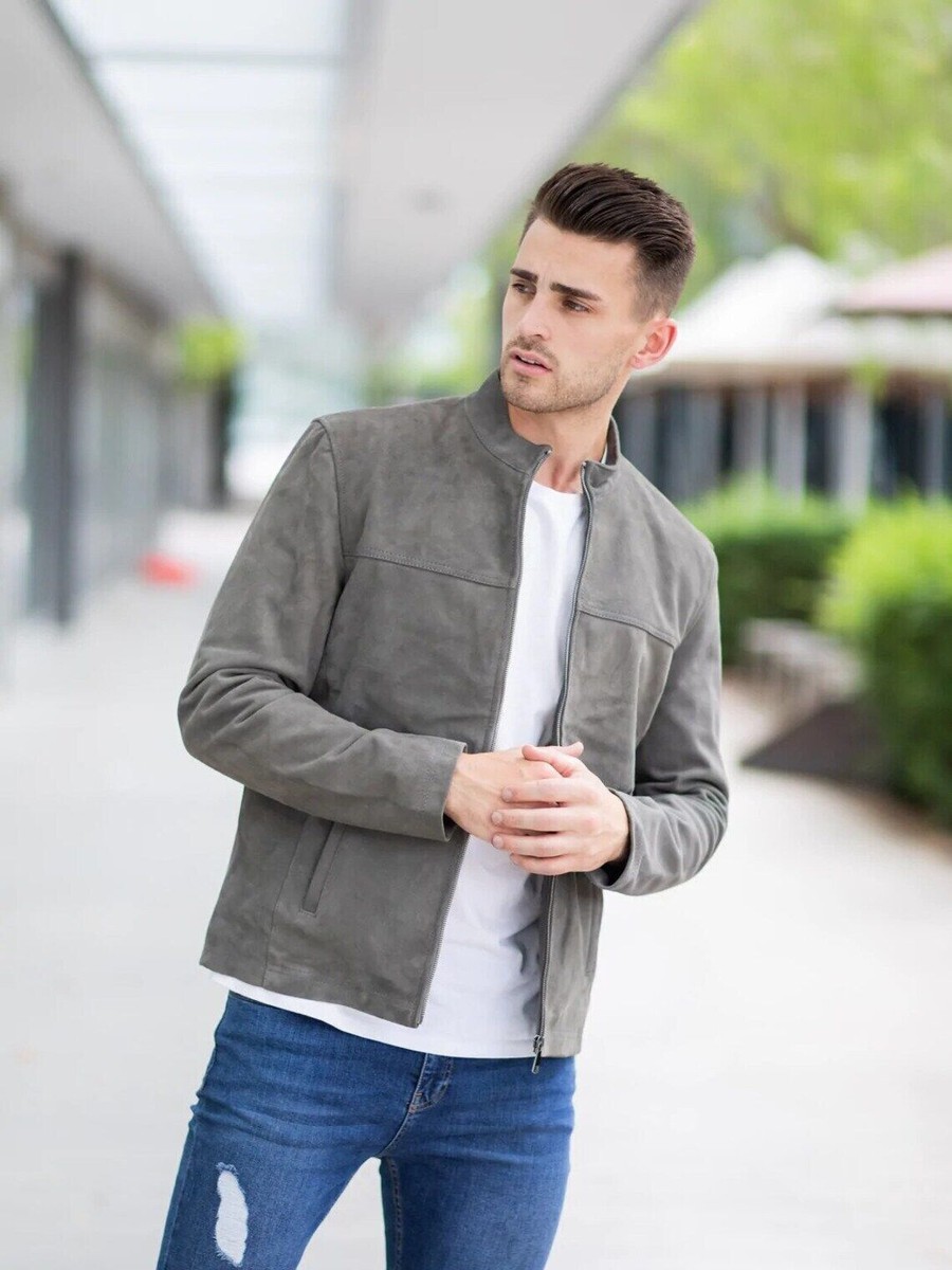 Gray suede top jacket mens