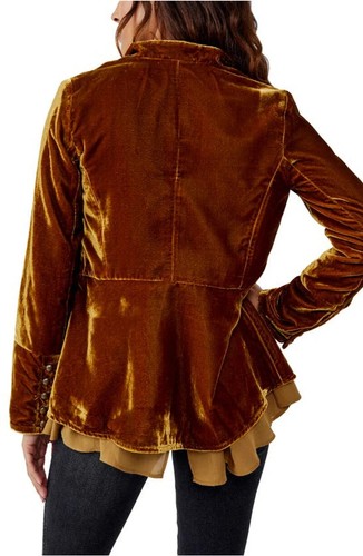 NWT $228 Free People Faye Velvet Jacket in Warm Tobacco S - Picture 4 of 9