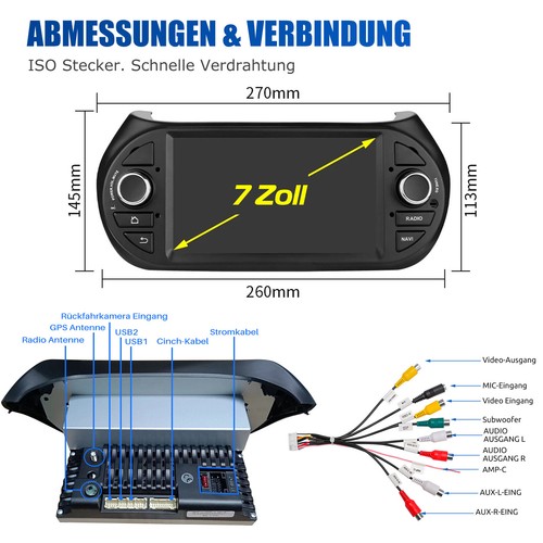 7" DAB+ Android14 Autoradio Per Fiat Fiorino Peugeot bipper 64G Carplay GPS Navi - Foto 12 di 13