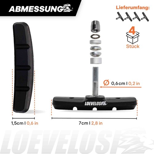 V-Brake Bremsbeläge 2 Paar LOEVELOSI Bremsbelag-Set Fahrrad Bremsbacken V-Bremse - Bild 4 von 7
