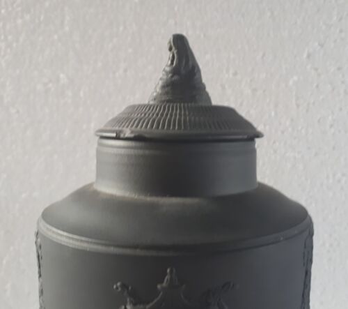 Antique English Black Basalt Porcelain Engine Turned Base Cloak Woman Pot - Picture 17 of 21