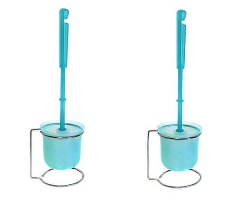 2-Pack Free Standing Toilet Brush Set – Compact Holder, Modern Design, Sky Blue - Picture 1 of 7