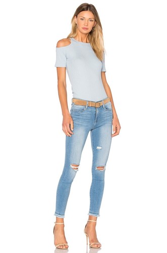 FRAME Le High Skinny Morton Light Wash Mid Rise Distressed Crop Jeans, Size 28