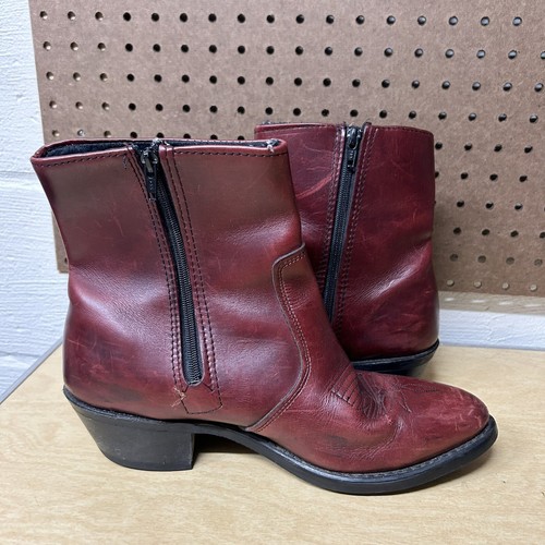 Durango Side Zip Ankle Leather Boots Western Red Cowboy Size 9.5 D - Picture 6 of 9
