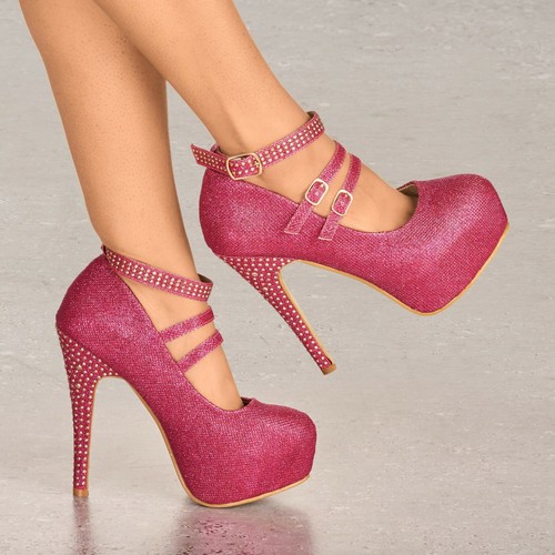ZAPATOS DE SALÓN DE MUJER DE PLATAFORMA DIAMANTE BRILLANTE TACONES ALTOS TALLAS 3-10 - Imagen 14 de 17