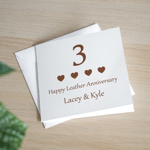 Personalisierte Karte 3. Hochzeitstag Handarbeit Leder Jubiläumskarte - Bild 1 von 3