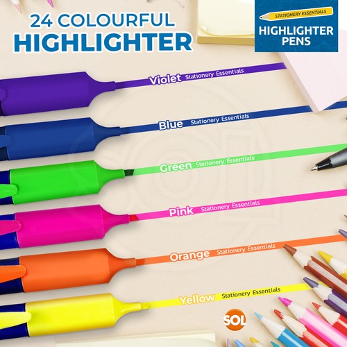 6-144 Assorted Highlighter Pens Set Pack Fluorescent Bright Colour Marker School - Picture 9 of 31