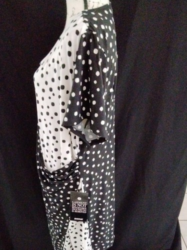 Avenue Black And White Polka Dot Faux Wrap Stretch Dress Size 22/24 - Picture 9 of 12