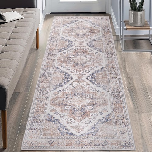 COLLACT Runner Rug 2x6 - Washable Vintage Hallway Light Red Rug Non Slip Bath...