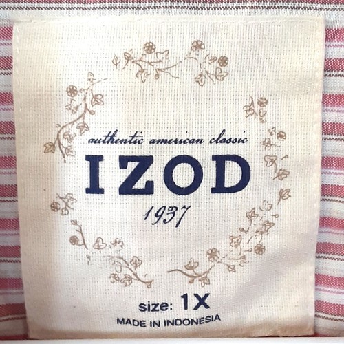 Izod Woman's Button up Shirt Size 1X, Long Sleeve, Pink & White, Small Spot - Picture 4 of 8