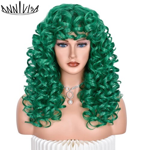 Parrucca riccia Bangs per donna nera Kinky parrucca lunga riccia capelli sintetici quotidiana - Foto 34 di 36