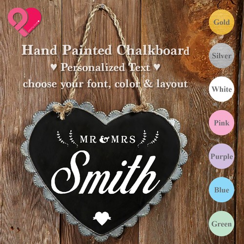 CUSTOM MAGNETIC HEART CHALKBOARD Rustic Hanging Door Sign PERSONALIZED Monogram - Picture 25 of 36