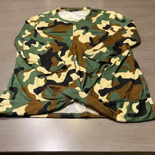 RD Camo Print Twist Front Top Casual Long Sleeve T-Shirt Plus Size 1X