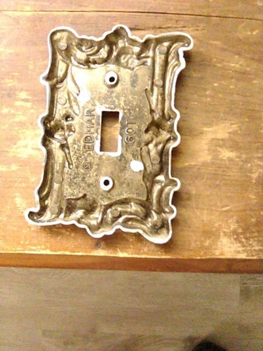 Vintage Edmar Brass With Bue/silverish Glazed Paint #601 Light Switch Cover - Picture 2 of 3