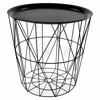 Metal Wire Basket Coffee Table Side Table Removable Tray Top Storage,Black Metal Wire Basket Coffee Table Side Table Removable Tray Top Storage,Black