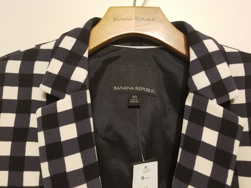 Banana Republic Gingham Ein-Knopf Blazer, Polyester, schwarz/weiß, Größe 10, Neu mit Etikett - Bild 8 von 12
