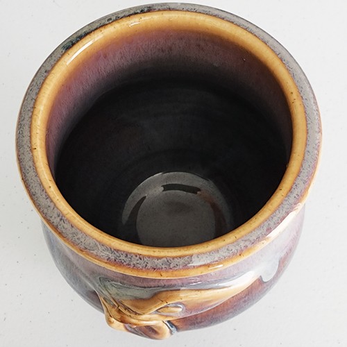 Handmade Ceramic Glazed Vase with Flower Design Ombre Effect Purple Tan Black - Picture 2 of 6