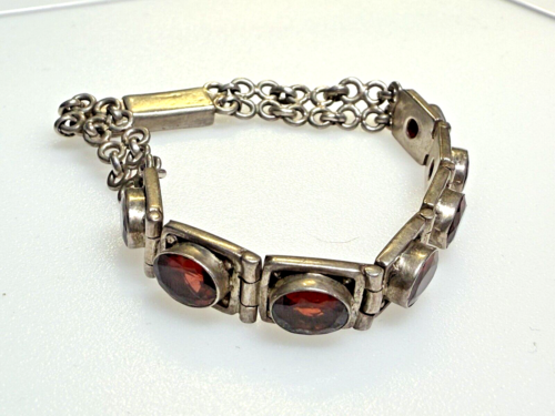 Vintage Sterling Silver 925 Bracelet Jewellery Red Stones 19.03g - Picture 9 of 10