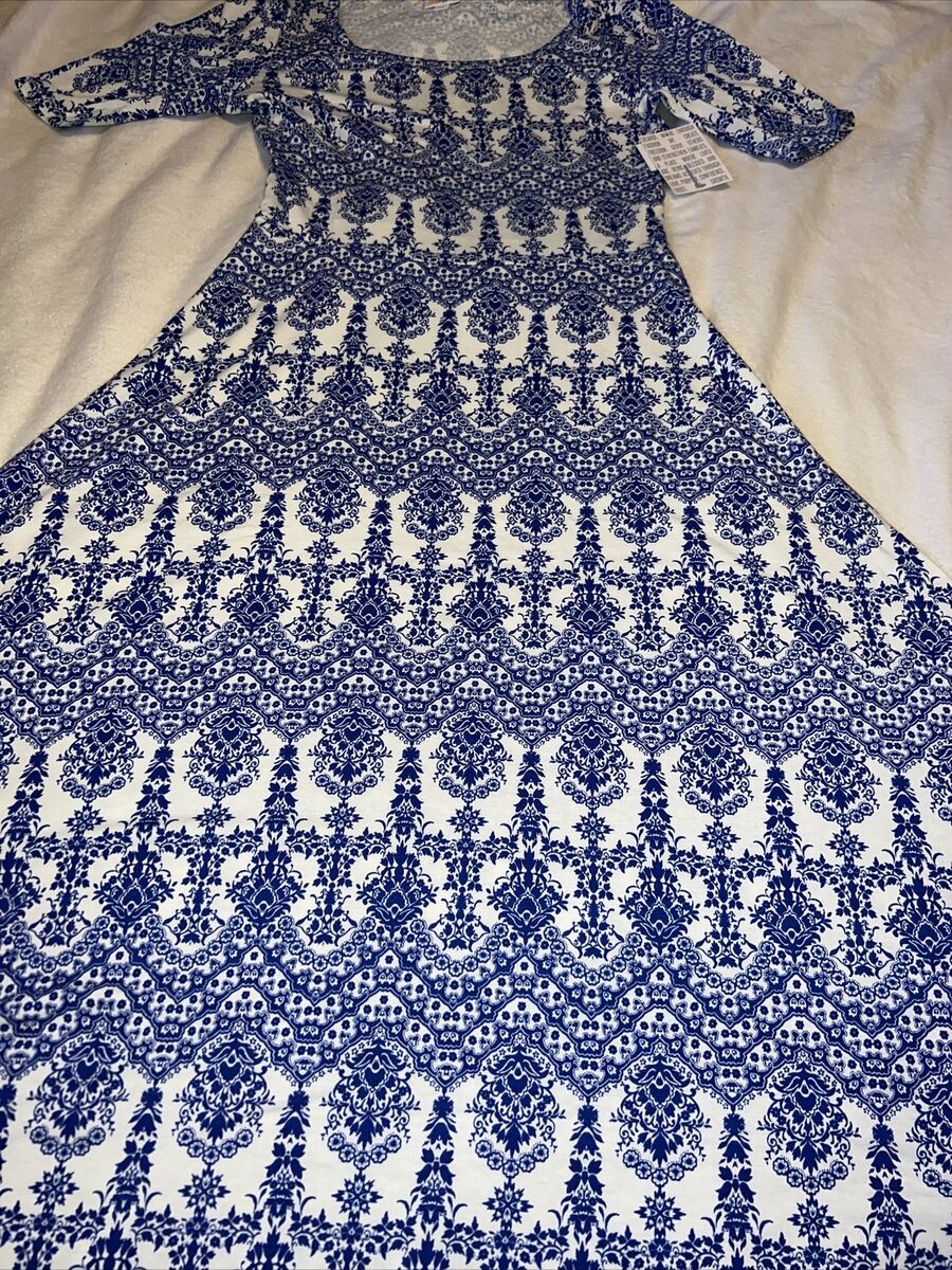 LuLaRoe Ana White Blue Ornate Paisley Floral Long Maxi Dress Large 12 14 Unicorn eBay