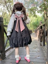 Women lolita Loose Japanese Bow Cute Girl Sleeveless kawaii Dress Mori girl