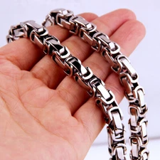 5mm Wide Men's Silver 316L Stainless Steel Byzantine Box Chain Necklace 16"-40"