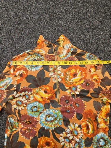 VTG Autumnal Floral Print Half Zip Tagless Stretchy Long Sleeve Top Size L - Picture 6 of 9