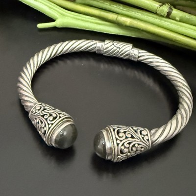 ROBERT MANSE 925 Bali Sterling Silber 18K Gold Labradorit gedrehter Zopf Armreif