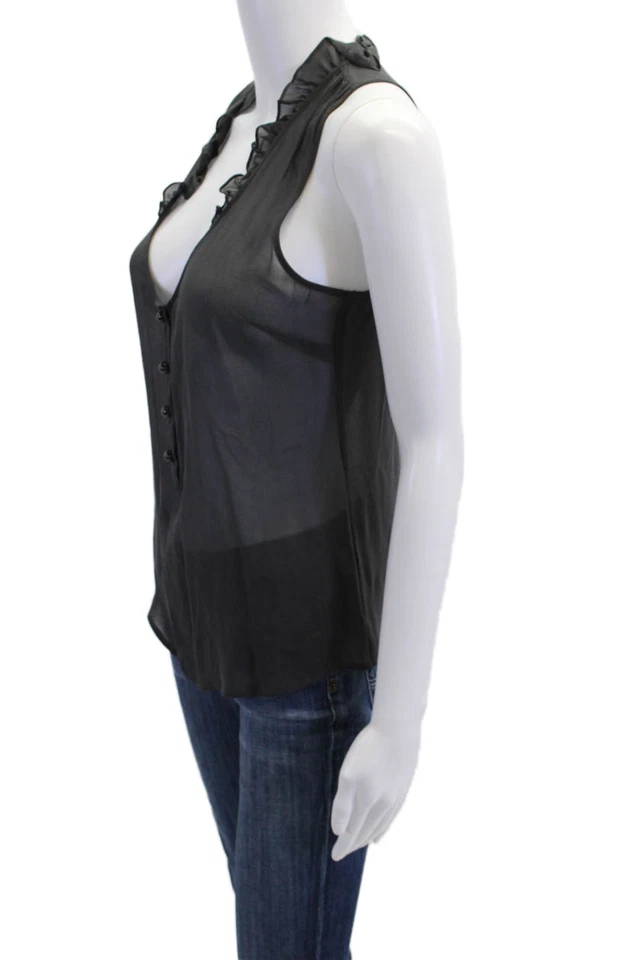 Blusa gris Madison Marcus para mujer sin mangas con volantes de seda transparente talla pequeña Foto 2 de 4