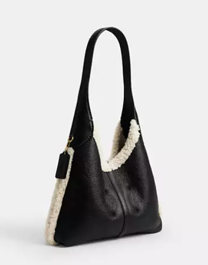 NWT COACH Black Natural Shearling & Leather Brooklyn 32 Shoulder