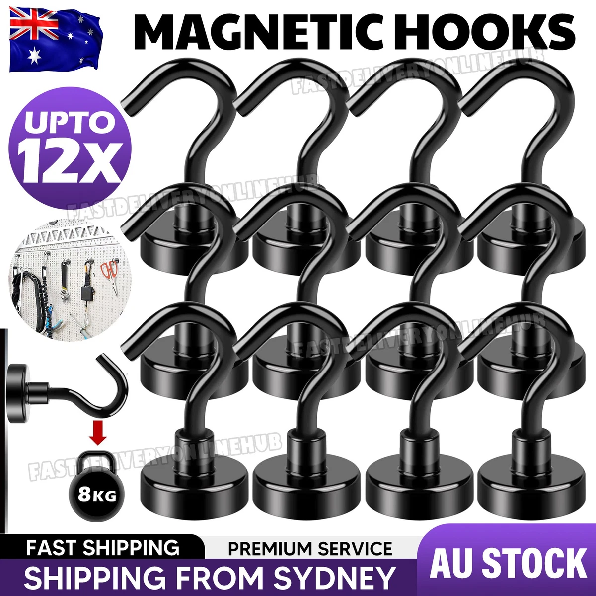 6/12PCS Magnetic Hooks 8kg Strong Magnets Hook for Home Kitchen Travel Cruise