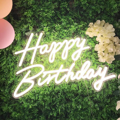 Happy Birthday Neon Sign - LED Light Up Decor for Any Age Celebration
