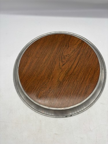 Vtg  MCM Kirk Stieff Pewter Tray Wood Grain Cocktail Serving Centerpiece 16" - Picture 5 of 6