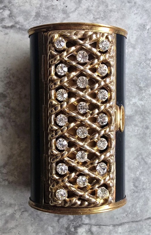 Vtg Art Deco Kolter & Kopit Rhinestone Enamel Lipstick Powder Compact Case 40's