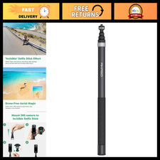 118"/3m Invisible Selfie Stick for 360 Action Camera - Lightweight, Adjustable,