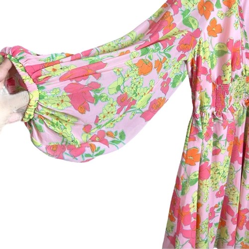 ASOS CURVE | Floral Mini Dress Shirred Waist Peach Size 18 Summer Party Brunch - Picture 7 of 16