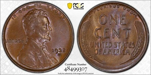 1932-D LINCOLN WHEAT CENT PCGS MS62BN 499307