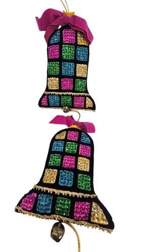 Campanas colgantes de pared vintage kitsch bucilla de fieltro navideño con lentejuelas 27" de alto - Imagen 4 de 11