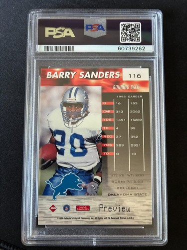 1999 COLLECTOR'S EDGE FURY #116 BARRY SANDERS PSA 10 GEM MINT PREVIEW POP 1, TBC - Bild 3 von 4