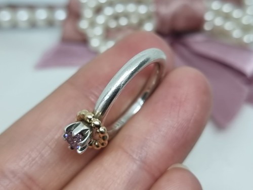 Genuine Pandora Silver & 14k Gold Bubble Wreath Ring Pink CZ π Size 53 M - Picture 3 of 11